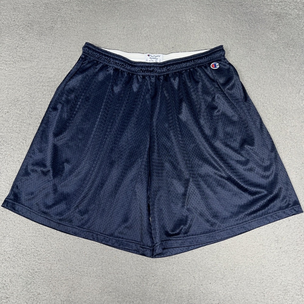 VTG Champion Basketball Shorts Men 2XL XXL Blue Mesh Embroider Logo Athletic Y2K